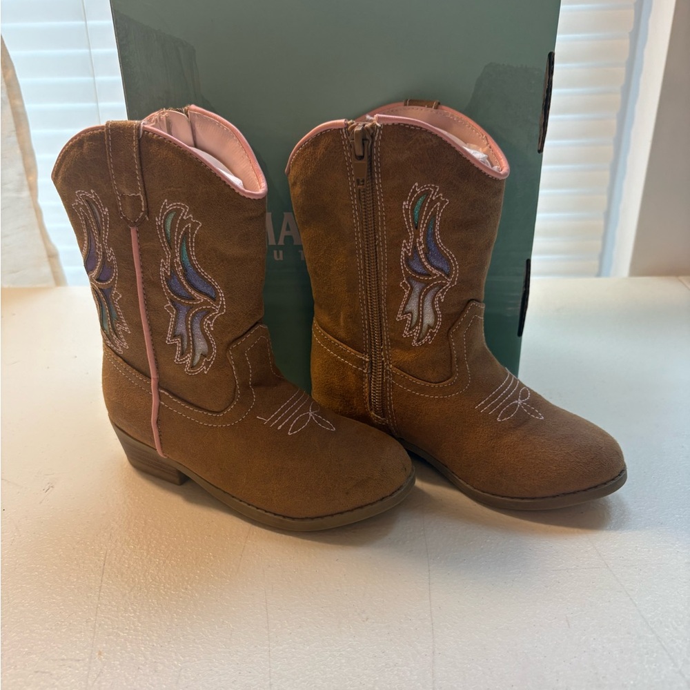 Magellen Brown Kids Cowboy Boots with Embroidered Design